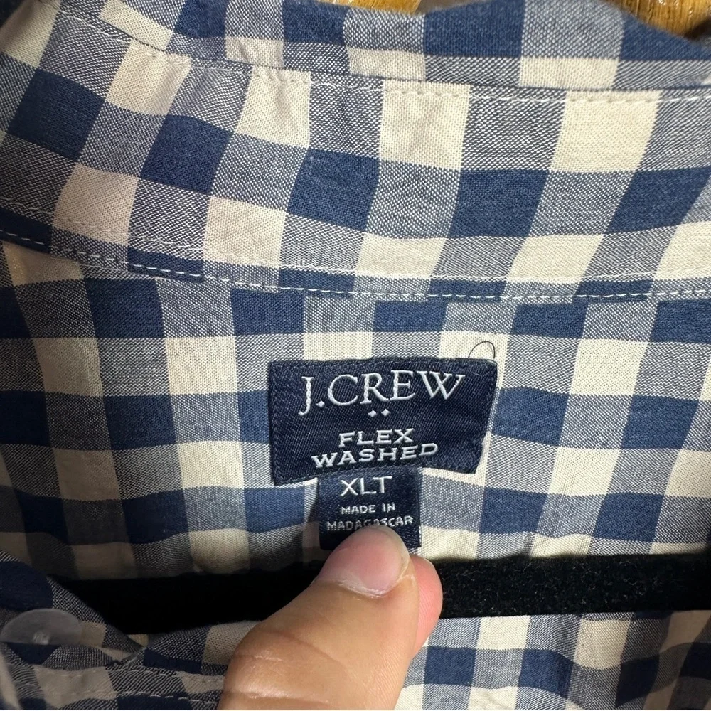 Mens J. Crew Navy Check Flex Washed Button Down sz XLT